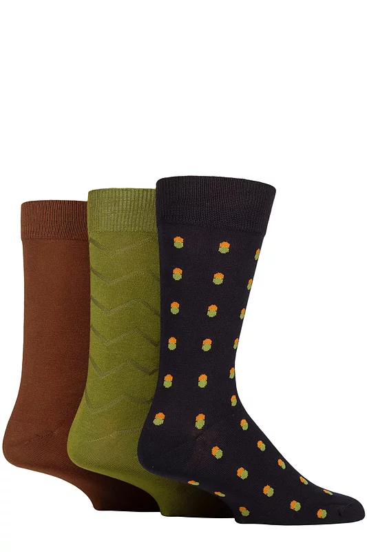 Mens 3 Pair Glenmuir Patterned and Plain Gift Boxed Bamboo Socks