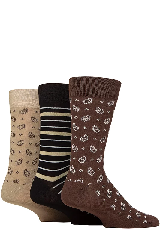 Mens 3 Pair Glenmuir Gift Tagged Patterned Bamboo Socks