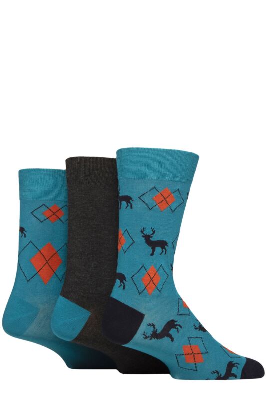 Mens 3 Pair Glenmuir Gift Tagged Patterned Bamboo Socks