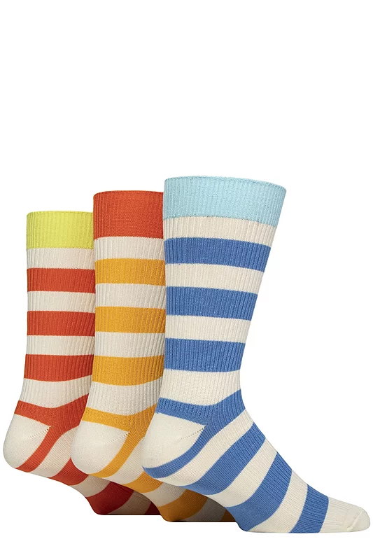 Mens 3 Pair Glenmuir Bamboo Leisure Socks Cream / Blue / Mustard / Orange 7-11
