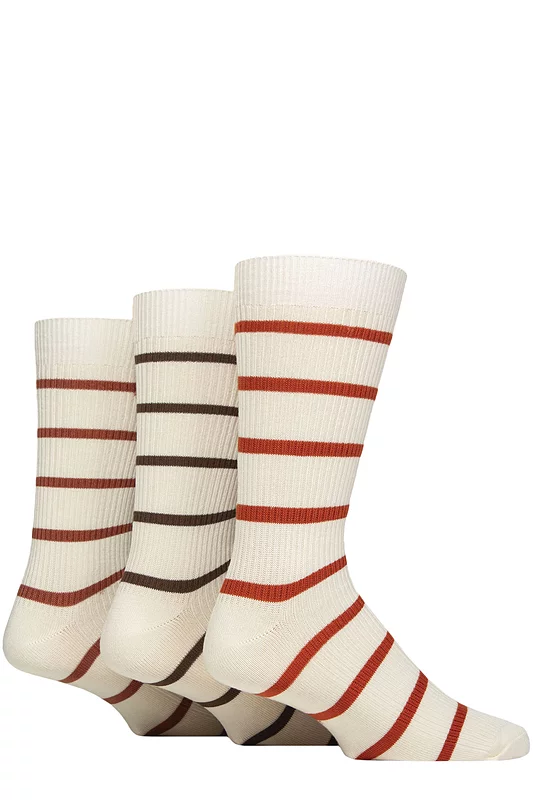 Mens 3 Pair Glenmuir Bamboo Leisure Socks Cream / Orange / Brown 7-11