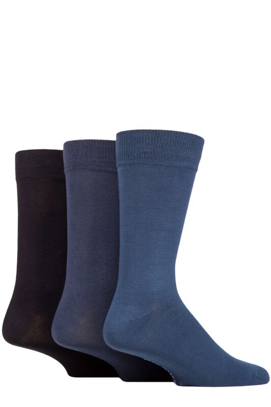 Mens 3 Pair Glenmuir Classic Bamboo Plain Socks Navy
