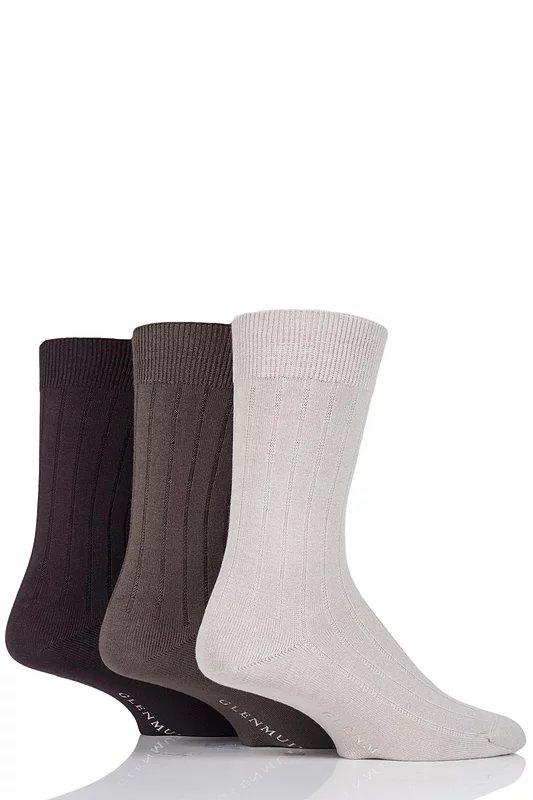 Mens 3 Pair Glenmuir Classic Bamboo Ribbed Socks