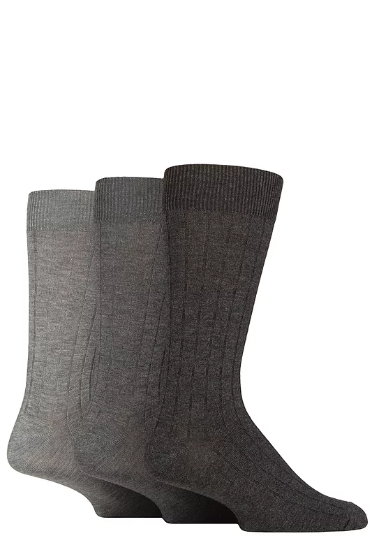 Mens 3 Pair Glenmuir Classic Bamboo Ribbed Socks