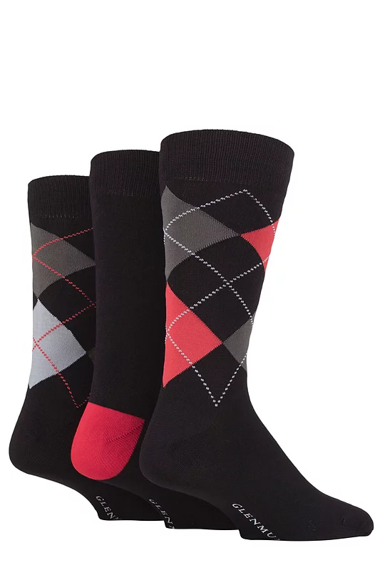 Mens 3 Pair Glenmuir Classic Bamboo Argyle Socks