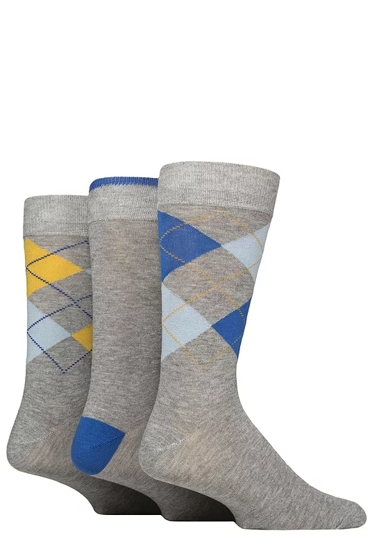 Mens 3 Pair Glenmuir Classic Bamboo Argyle Socks