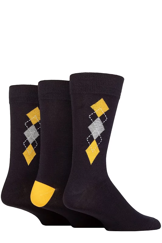 Mens 3 Pair Glenmuir Patterned Bamboo Socks