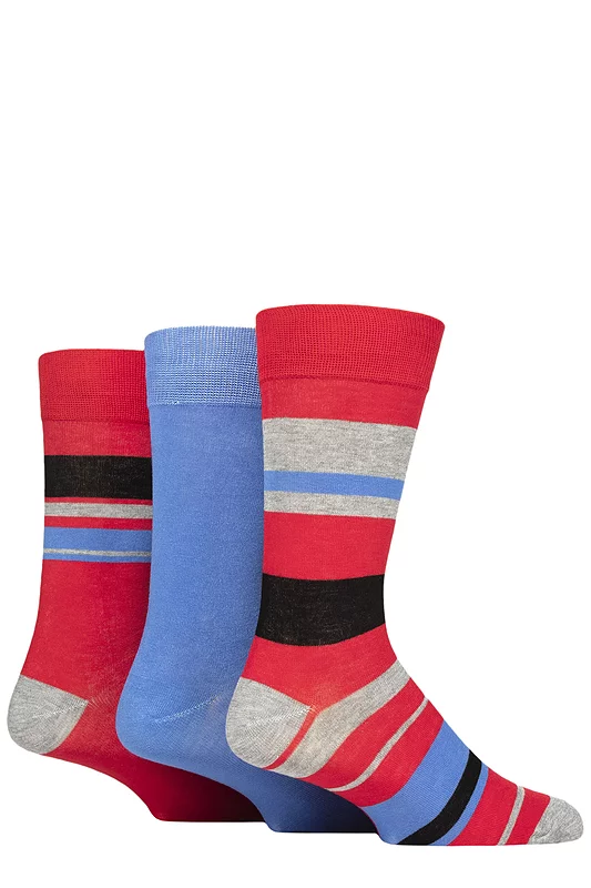 Mens 3 Pair Glenmuir Patterned Bamboo Socks Block Stripes Grey 7-11