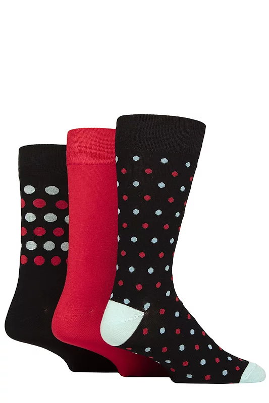 Mens 3 Pair Glenmuir Patterned Bamboo Socks Black / Red / Blue 7-11