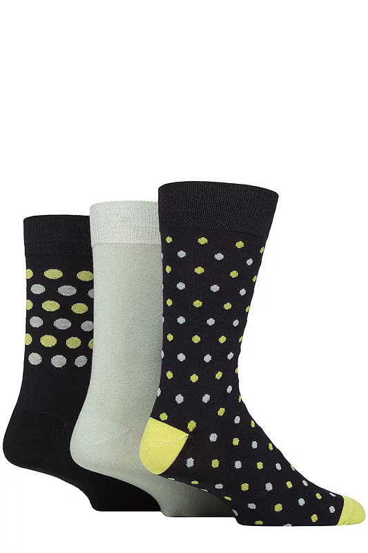 Mens 3 Pair Glenmuir Patterned Bamboo Socks Navy / Lime / Mint 7-11