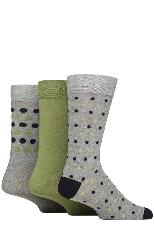 Mens 3 Pair Glenmuir Patterned Bamboo Socks Grey / Navy / Green 7-11