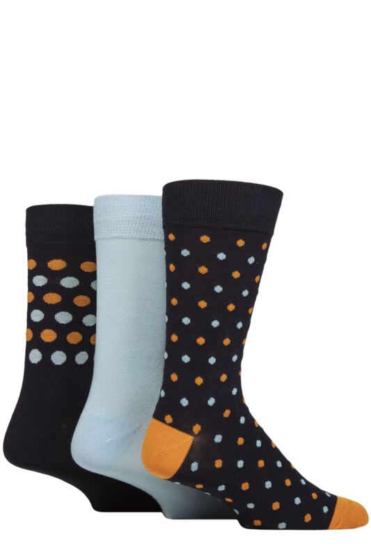 Mens 3 Pair Glenmuir Patterned Bamboo Socks Navy / Orange / Blue 7-11