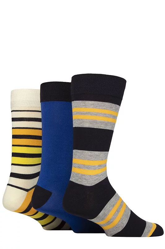 Mens 3 Pair Glenmuir Patterned Bamboo Socks Navy / Orange / Grey 7-11