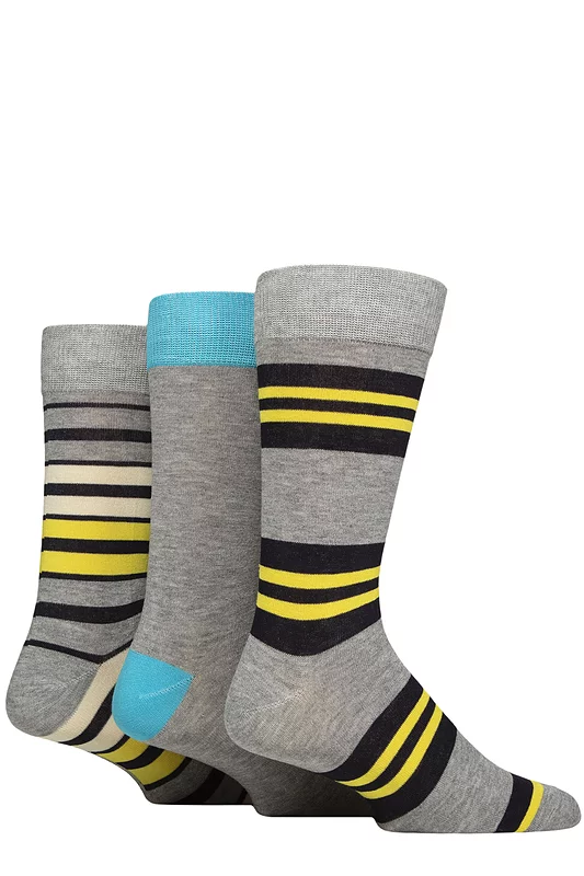 Mens 3 Pair Glenmuir Patterned Bamboo Socks Grey / Yellow / Navy 7-11