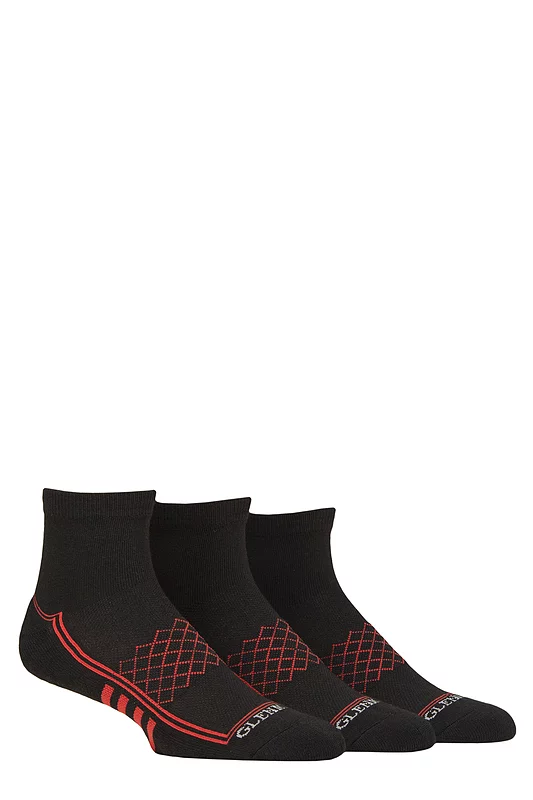 Mens 3 Pair Glenmuir Cushioned Sports Quarter Socks