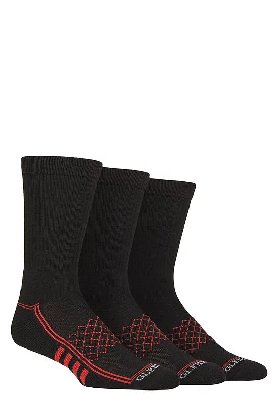 Mens 3 Pair Glenmuir Cushioned Sports Crew Socks