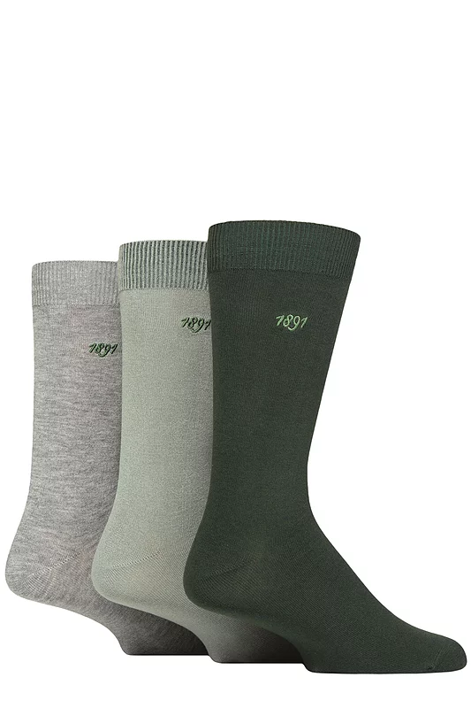 Mens 3 Pair Glenmuir Endrick Bamboo Plain Socks Green Mix 7-11