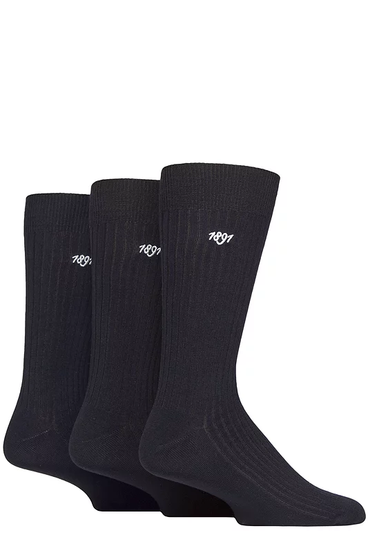 Mens 3 Pair Glenmuir Laird Bamboo Ribbed Plain Socks