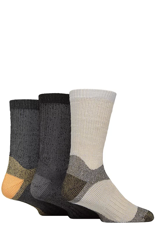 Mens 3 Pair Glenmuir Plain Fully Cushioned Boot Socks Yellow / Black / Charcoal  7-11