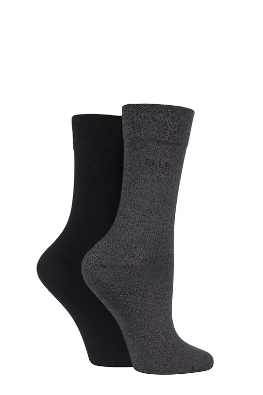 Women's 2 Pair Elle Plain Bamboo Fibre Socks