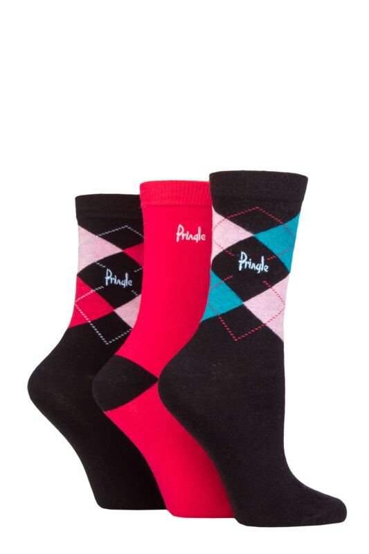 Women's 3 Pair Pringle Louise Argyle Cotton Socks