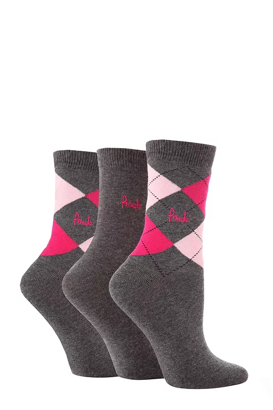 Women's 3 Pair Pringle Louise Argyle Cotton Socks