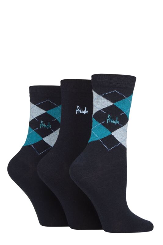 Women's 3 Pair Pringle Louise Argyle Cotton Socks