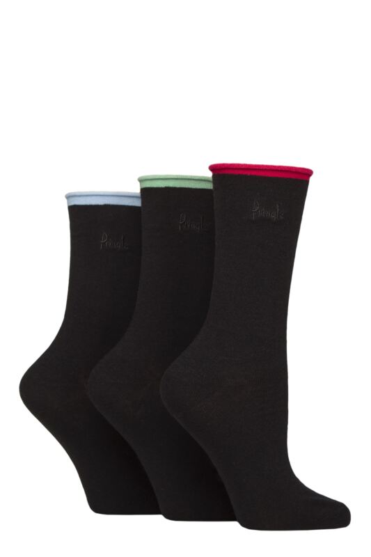 Women's 3 Pair Pringle Rebecca Contrast Roll Top Socks