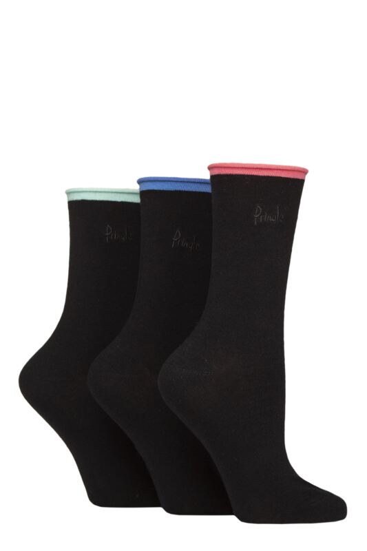 Women's 3 Pair Pringle Rebecca Contrast Roll Top Socks