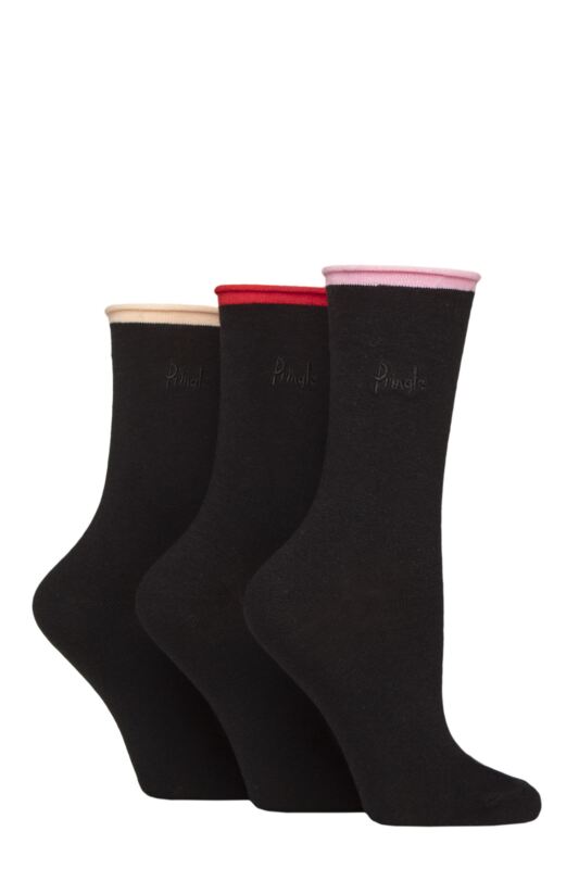 Women's 3 Pair Pringle Rebecca Contrast Roll Top Socks