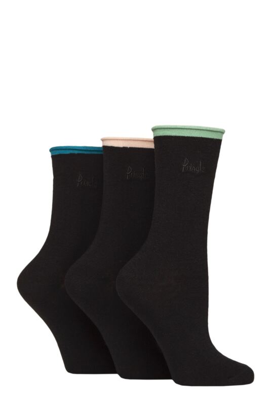 Women's 3 Pair Pringle Rebecca Contrast Roll Top Socks