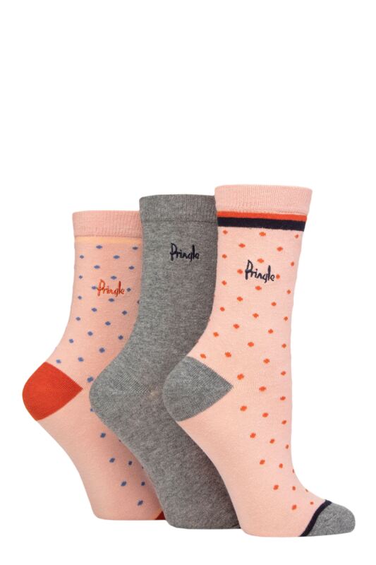 Women's 3 Pair Pringle Patterned Cotton and Recycled Polyester Socks Small Polka Dot Pink 4-8 Ladies