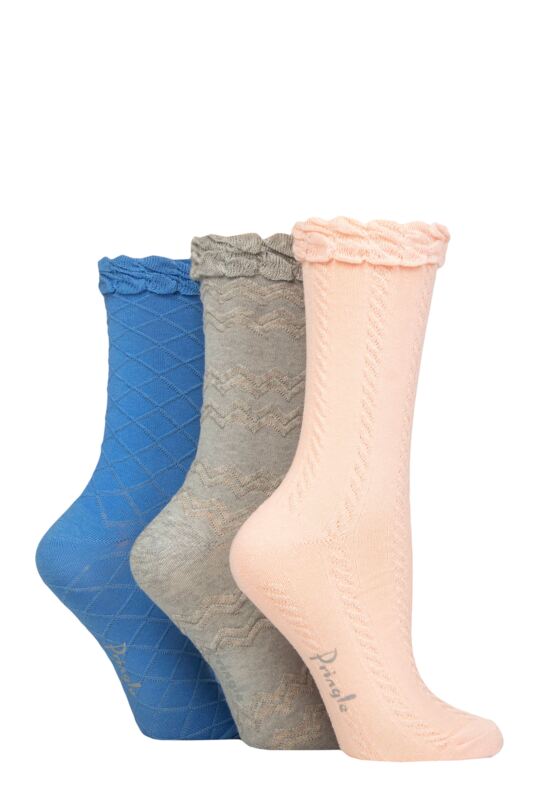 Women's 3 Pair Pringle Cotton Textured Knit Socks