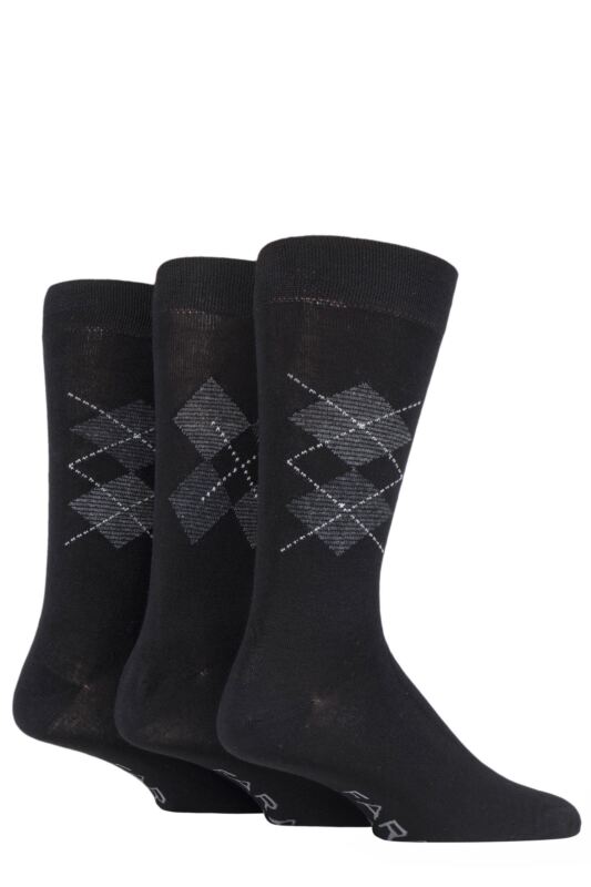 Mens 3 Pair Farah Classic Plain Bamboo and Patterned Socks