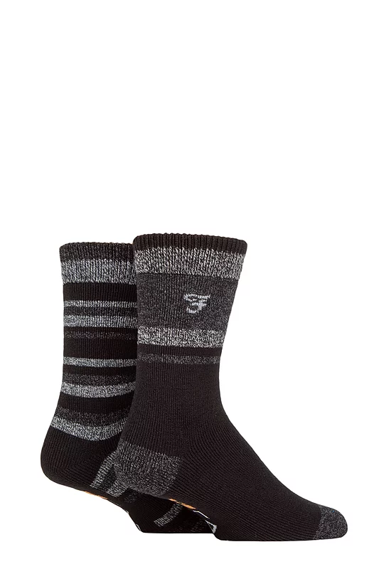 Mens 2 Pair Farah Brushed Inner Boot Socks Black / Charcoal / Grey 6-11 Mens