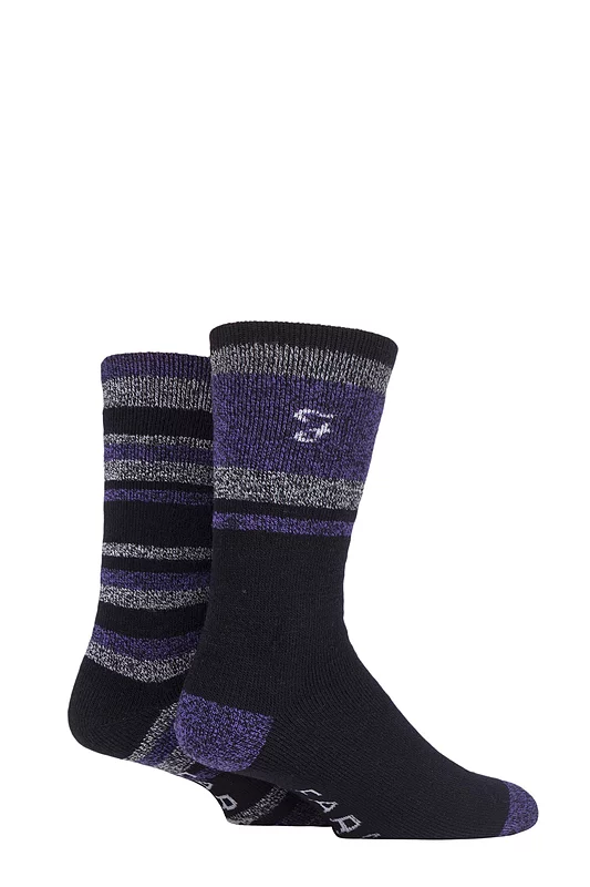 Mens 2 Pair Farah Brushed Inner Boot Socks Black  /  Charcoal  /  Purple 6-11 Mens