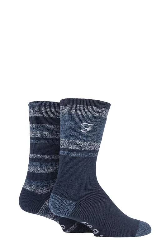 Mens 2 Pair Farah Brushed Inner Boot Socks Navy  /  Blue  /  Grey 6-11 Mens
