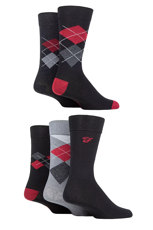 Mens 5 Pair Farah Patterned Striped and Argyle Cotton Socks