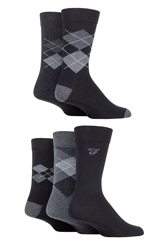 Mens 5 Pair Farah Patterned Striped and Argyle Cotton Socks
