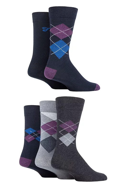 Mens 5 Pair Farah Patterned Striped and Argyle Cotton Socks