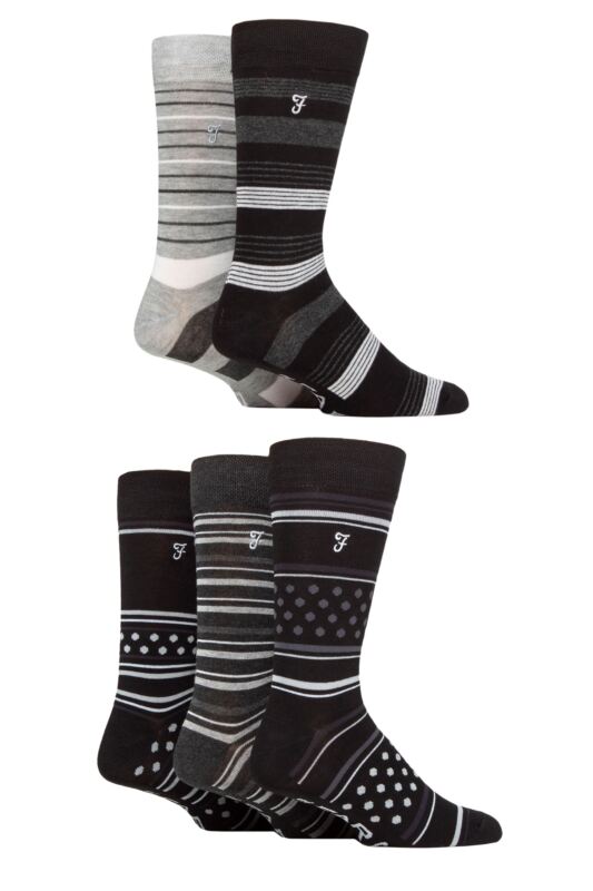 Mens 5 Pair Farah Plain, Striped and Patterned Everyday Bamboo Socks
