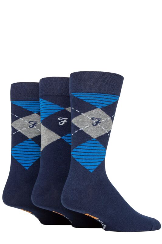 Mens 3 Pair Farah Argyle, Patterned and Striped Cotton Socks
