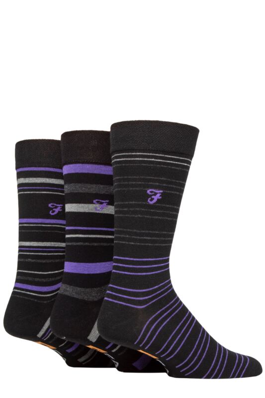 Mens 3 Pair Farah Argyle, Patterned and Striped Cotton Socks
