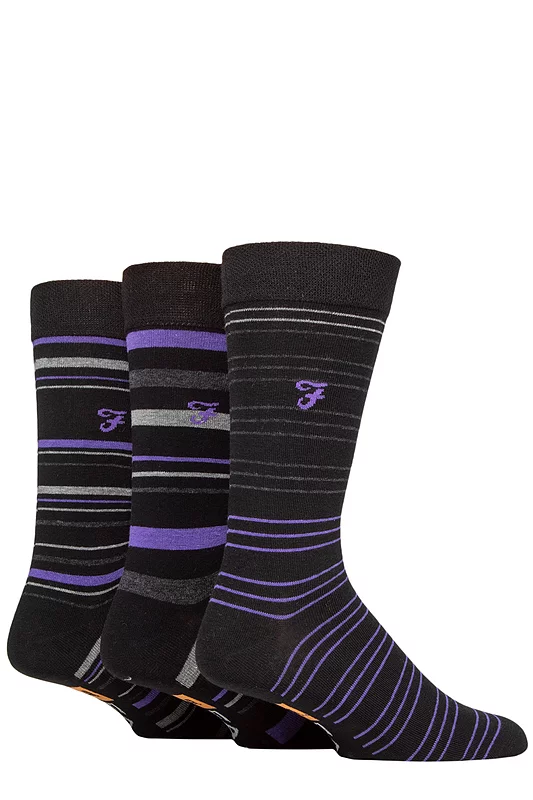 Mens 3 Pair Farah Argyle, Patterned and Striped Cotton Socks