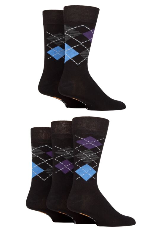 Mens 5 Pair Farah Argyle, Patterned and Striped Bamboo Socks