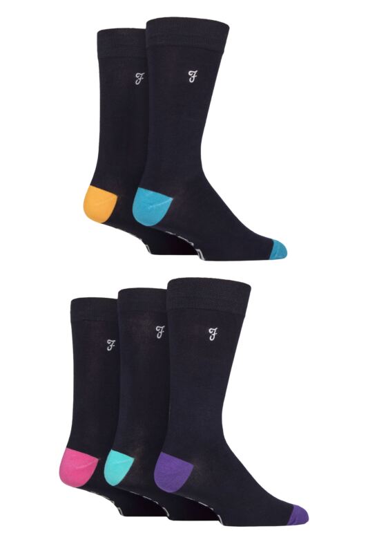 Mens 5 Pair Farah Plain, Striped and Patterned Everyday Bamboo Socks