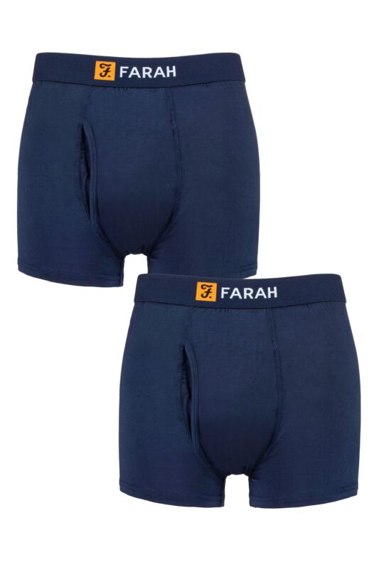 Mens 2 Pack Farah Classic Striped and Plain Bamboo Keyhole Trunks