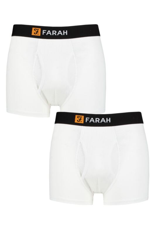 Mens 2 Pack Farah Classic Striped and Plain Bamboo Keyhole Trunks White XXL