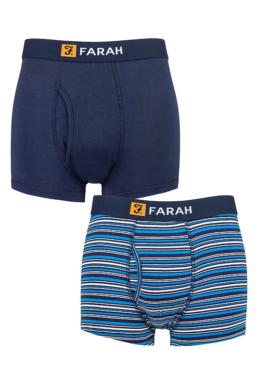 Mens 2 Pack Farah Classic Striped and Plain Bamboo Keyhole Trunks