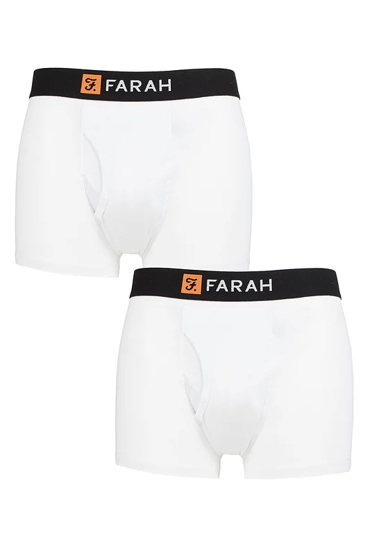 Mens 2 Pack Farah Plain and Striped Cotton Classic Keyhole Trunks White / White S